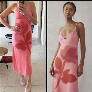 Kimchi Blue Ginnie Printed Mesh MIDI dress rose slip dress M
